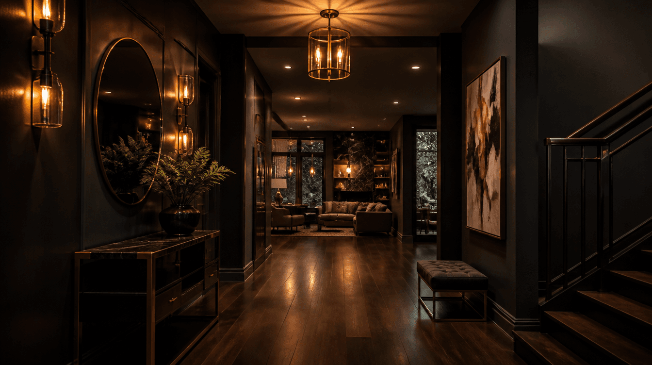Premium home renovation hallway with golden lighting